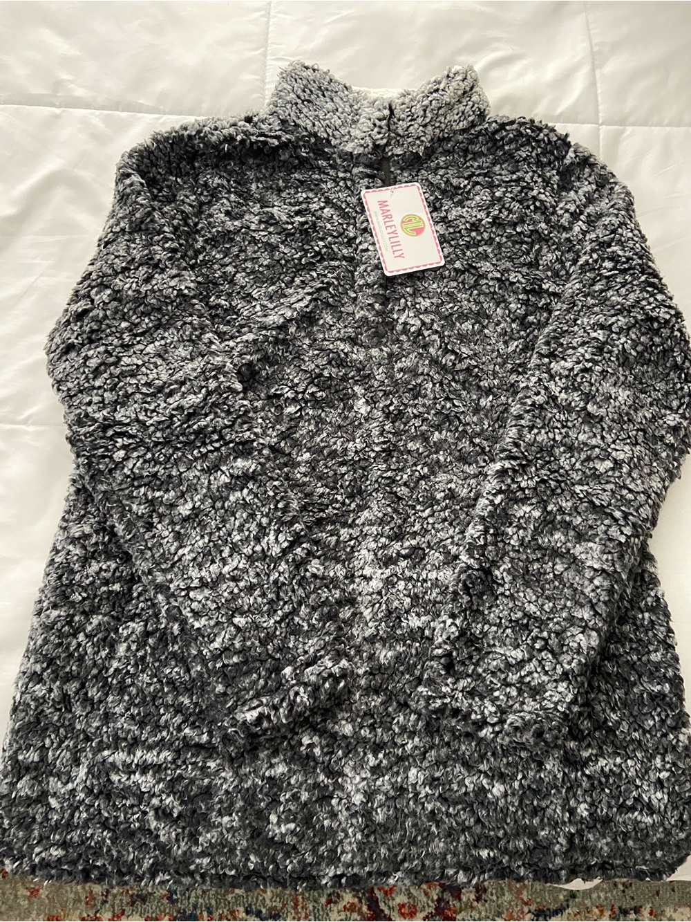 Marleylilly Cozy Sherpa Cowl Pullover - Gray/Black